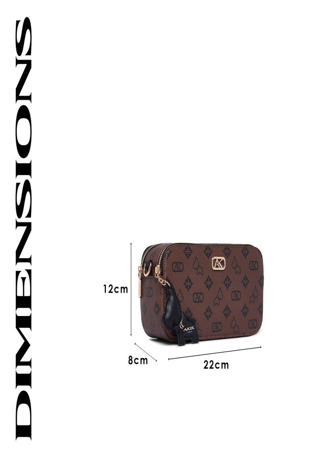 Akiki London Women's Kew 22 Box Sling Bag|comes with Dog Charm|Webbed Strap|2 compartments|Vegan Leather Material|Crossbody bag for Women|Gift for women - Image 3