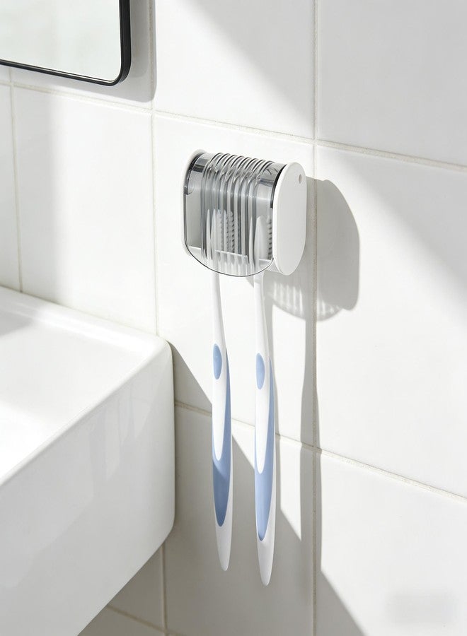LUEXBOX 1 Pack Toothbrush Holder Wall Mounted with Cover for Bathroom, 2 Slots Toothbrush Storage Organizer for Shower, Self Adhesive Toothbrush Hanger (Grey) - Image 3