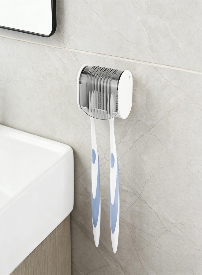 LUEXBOX 1 Pack Toothbrush Holder Wall Mounted with Cover for Bathroom, 2 Slots Toothbrush Storage Organizer for Shower, Self Adhesive Toothbrush Hanger (Grey) - Image 4