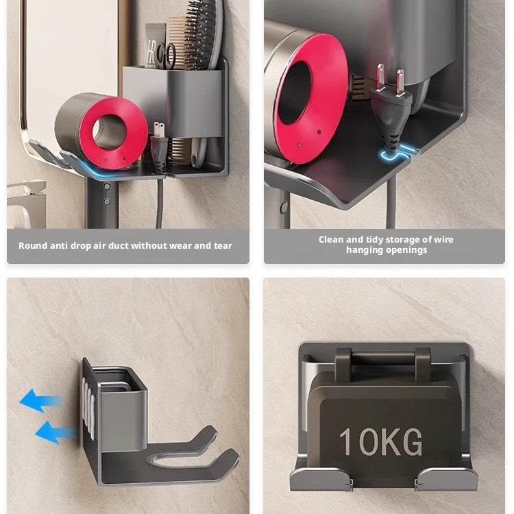 Aluminum Hair Dryer Holder Shelf, Wall Mounted, No Drilling Required - Image 4