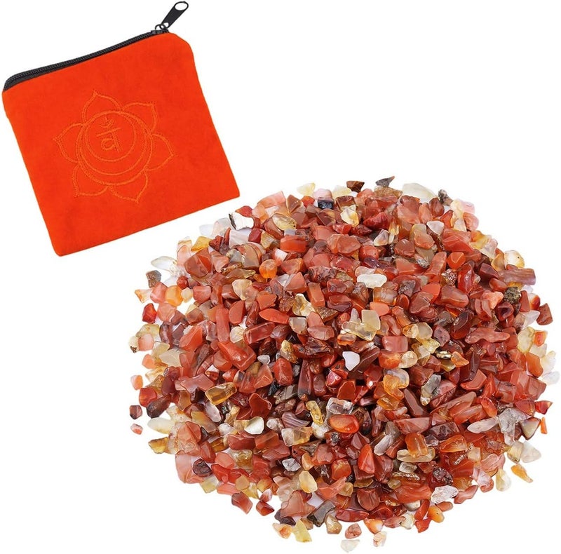 rockcloud Rockcloud 0.5 lb Small Tumbled Chips Crushed Stone with Chakra Bag Healing Reiki Crystal Home Decoration, Carnelian 