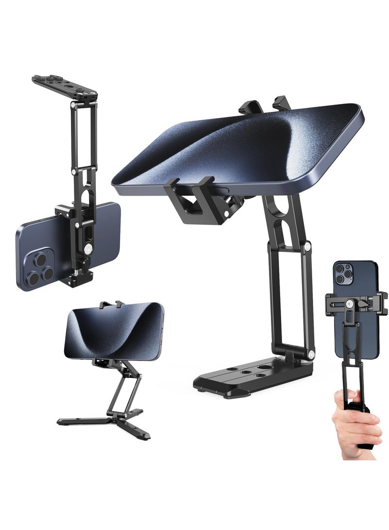 Universal Metal Phone Tripod Mount with Cold Shoes, 360 Rotating Adjustable Clip Holder, Multi-Angle Tri-Fold Cell Phone Holder, Desktop Tripod and Handheld Grip for Streaming Vlog  - Image 1