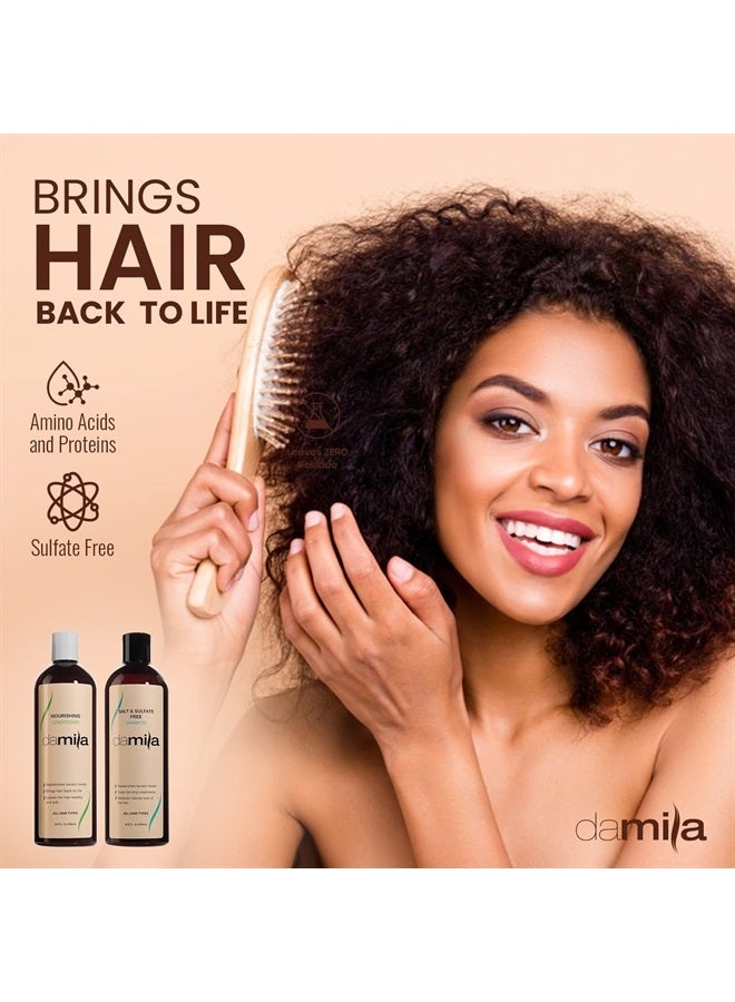 Damila Salt & Sulfate Free Shampoo & Conditioner for Keratin and Color Treated Hair - Professional Keratin Value Pack for Damaged, Frizzy, Curly, Dry & Thin Hair - Shampoo Sin Sal - 16.9 Fl Oz