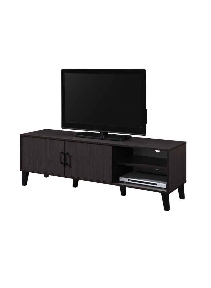 دبيلو تي- إيزي كير خزانة تلفزيون خشبية هندسية لغرفة المعيشة، وينج - مساحة تخزين ببابين ورفين مفتوحين مع فتحات للكابلات، تناسب أجهزة التلفزيون حتى 55 بوصة، وحدة حديثة، متينة، سهلة التركيب، موفرة للمساحة