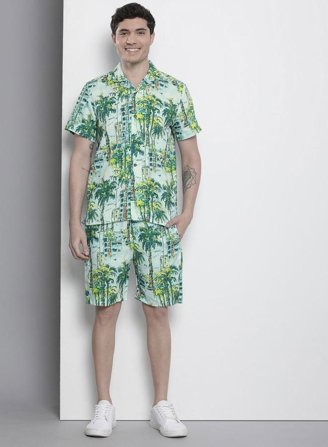 شركة المرآب الهندية طقم منسق من شورت وقميص بطبعة تروبيكال - Image 1