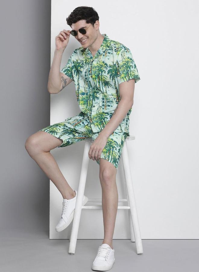 شركة المرآب الهندية طقم منسق من شورت وقميص بطبعة تروبيكال - Image 5