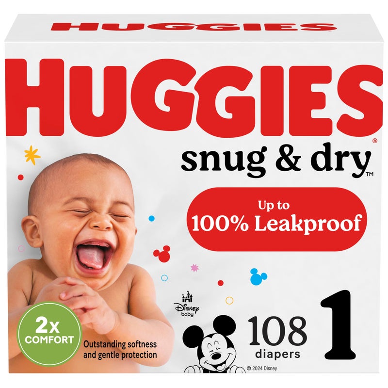 Huggies Size 1 Diapers, Snug & Dry Newborn Diapers, Size 1 (8-14 lbs), 108 Count - Image 1