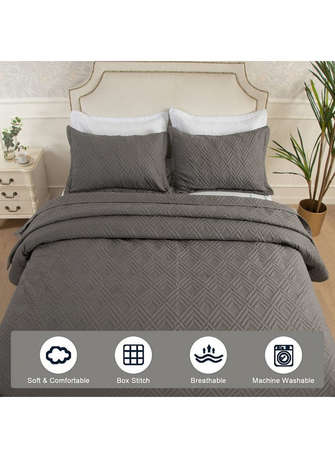Hygge Hush Hygge Hush Summer Quilt Set, King Size Dark Grey L Pattern 3 Pieces Quilt Set, Oversized Modern Style Bedspread Set for All Season (1 Quilt & 2 Pillow Shams)  - Image 4