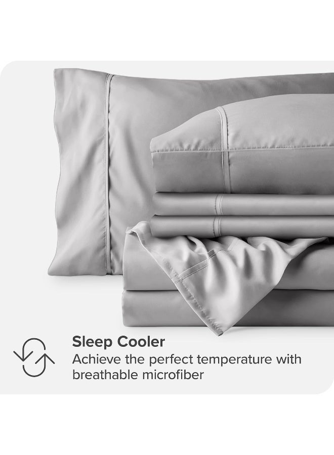 Bare Home Hotel Luxury Queen Sheet Set Extra Soft 6 Piece Set Deep Pockets Easy Fit Cooling Breathable Wrinkle Fade Stain Resistant Includes 4 Pillowcases Queen Light Grey - Image 3