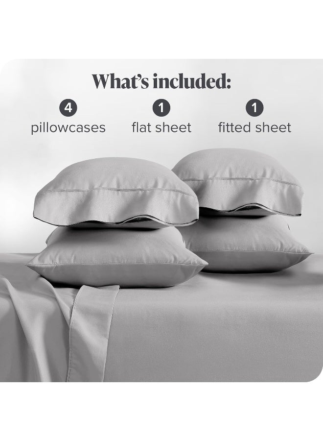 Bare Home Hotel Luxury Queen Sheet Set Extra Soft 6 Piece Set Deep Pockets Easy Fit Cooling Breathable Wrinkle Fade Stain Resistant Includes 4 Pillowcases Queen Light Grey - Image 1