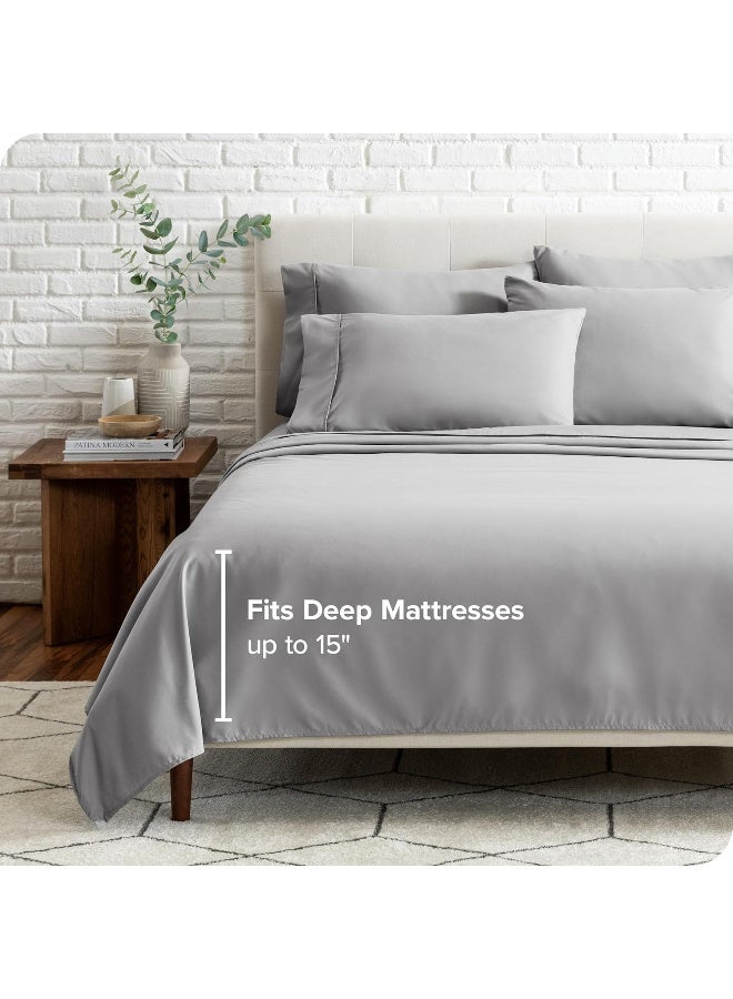 Bare Home Hotel Luxury Queen Sheet Set Extra Soft 6 Piece Set Deep Pockets Easy Fit Cooling Breathable Wrinkle Fade Stain Resistant Includes 4 Pillowcases Queen Light Grey - Image 4