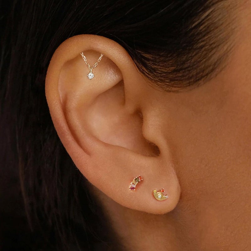 TACBSP Helix Dangle Earring for Women - Flat Back Hypoallergenic Cartilage Piercing Jewelry, Forward Earrings (Gold) - Image 2