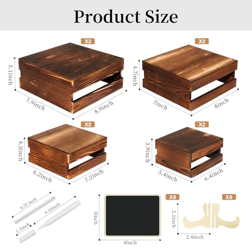 Cecnamt 8 Pcs Buffet Risers with Mini Signs, Rustic Wood Cake Stands, Food Risers for Buffet Table, Dessert Display Stand, Wood Crates, Rustic Cake Stand for Party, Wedding, Birthday, Baby Shower, 4 Sizes - Image 4