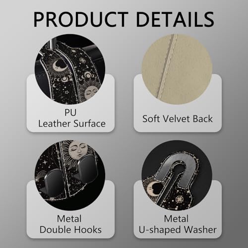Blusabaca 2PCS Car Seat Back Storage Headrest Hooks, Sun and Moon Purse Holder Bags Hanger, PU Leather Double Metal Hook for Backseat Organizer, Women Car Accessories Organization - Image 4