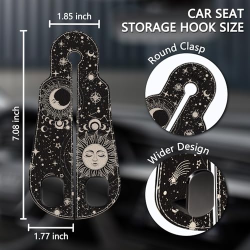 Blusabaca 2PCS Car Seat Back Storage Headrest Hooks, Sun and Moon Purse Holder Bags Hanger, PU Leather Double Metal Hook for Backseat Organizer, Women Car Accessories Organization - Image 5