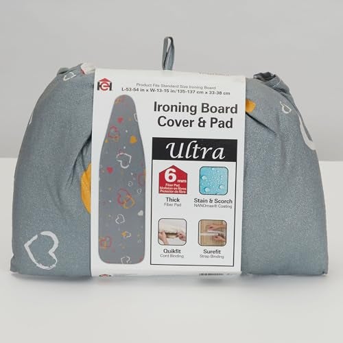Household Essentials Ultra Ironing Board Cover and Pad, Hearts Print with Sparkle Finish, Gray - Image 3