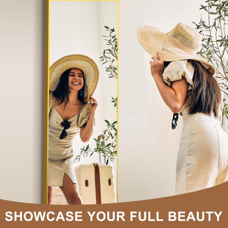 Delma Full Length Mirror,Large Floor Mirror with Aluminum Frame for Bedroom, Bathroom, Living Room,Wall Mount or Freestanding Design(with Stand,Rect 56x15-Gold) - Image 4