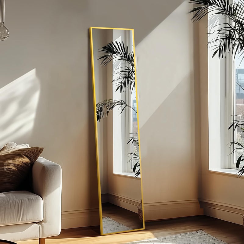 Delma Full Length Mirror,Large Floor Mirror with Aluminum Frame for Bedroom, Bathroom, Living Room,Wall Mount or Freestanding Design(with Stand,Rect 56x15-Gold) - Image 2