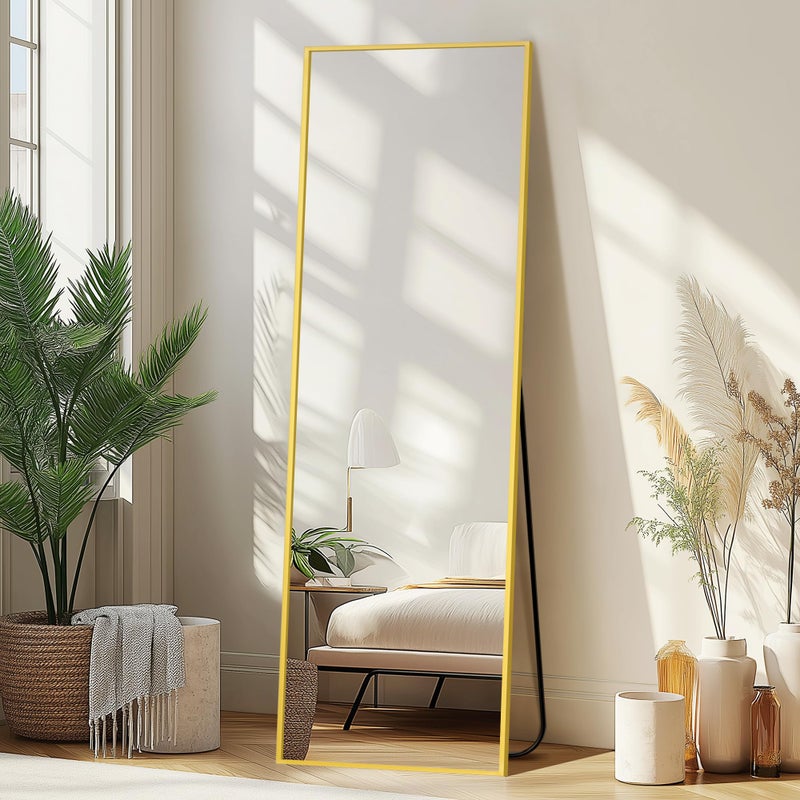 Delma Full Length Mirror,Large Floor Mirror with Aluminum Frame for Bedroom, Bathroom, Living Room,Wall Mount or Freestanding Design(with Stand,Rect 56x15-Gold) - Image 1