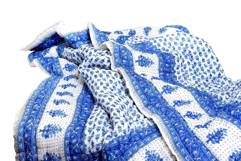 SVT SVT Traditional Famous Jaipuri Beautiful Floral Print in Multi Blue mughal Print Jaipuri RajaiRazaiQuilt SingleSingle Bed QuiltComforterAC QuiltAC Comforter  - Image 1