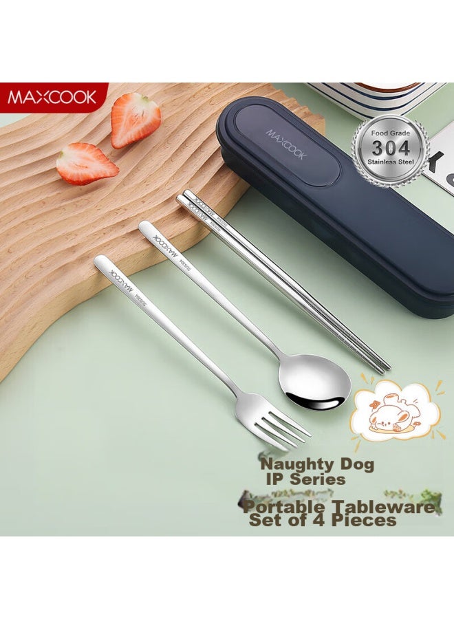MAX COOK Meichun (maxcook) 304 Stainless Steel Chopsticks And Spoon Cutlery Set, Portable Four-piece Chopsticks And Spoon Set, Midnight Blue, Mcgc0680 - Image 1