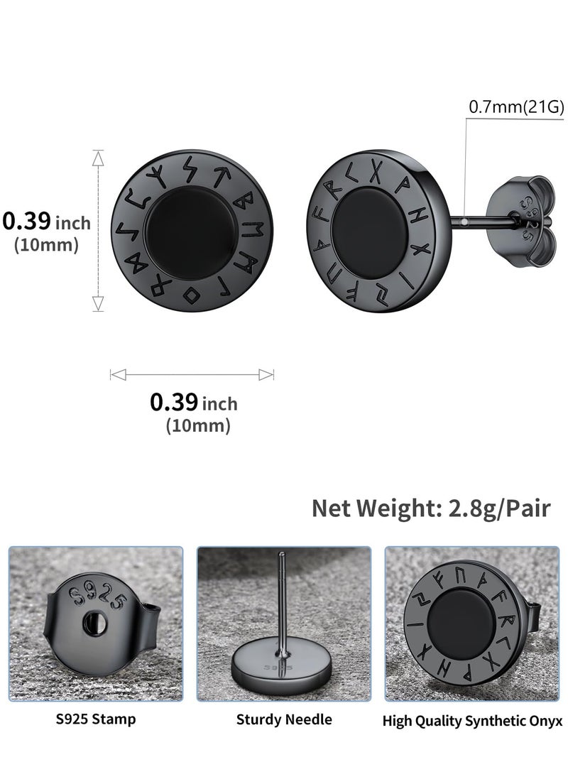 U7 Jewelry Mens Earrings with Viking Rune Sterling Silver Black Metal Plated Personalized Rock Stud Male Earrings Hypoallergenic - Image 4