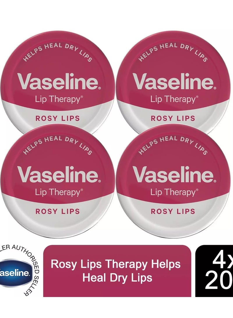 فازلين علاج الشفاه بالهلام البترولي للشفاه الوردية، يرطب ويلطف الشفاه الجافة، 20 جرام، عبوة من 4 قطع