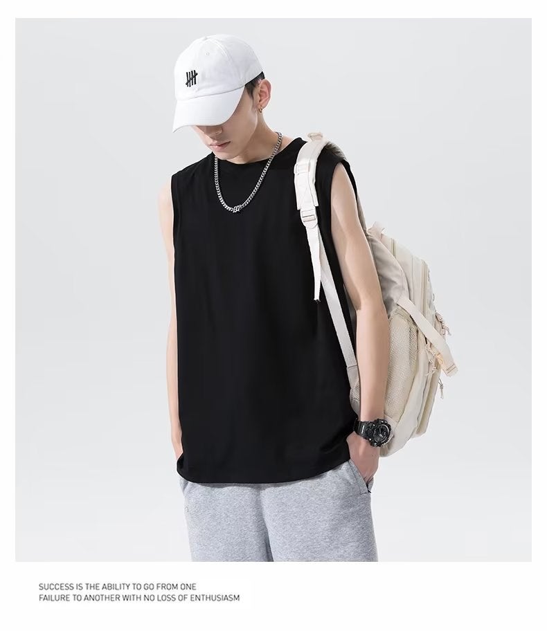 Mens Combed Cotton Tank Top Summer Sleeveless T-Shirt Milky White  - Image 4