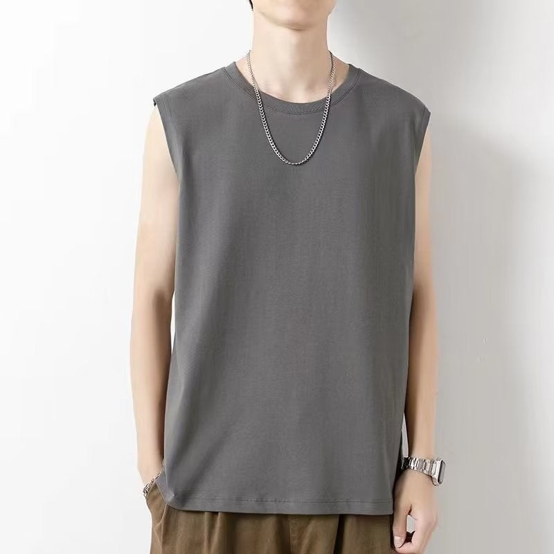 Mens Combed Cotton Tank Top Summer Sleeveless T-Shirt Milky White  - Image 2