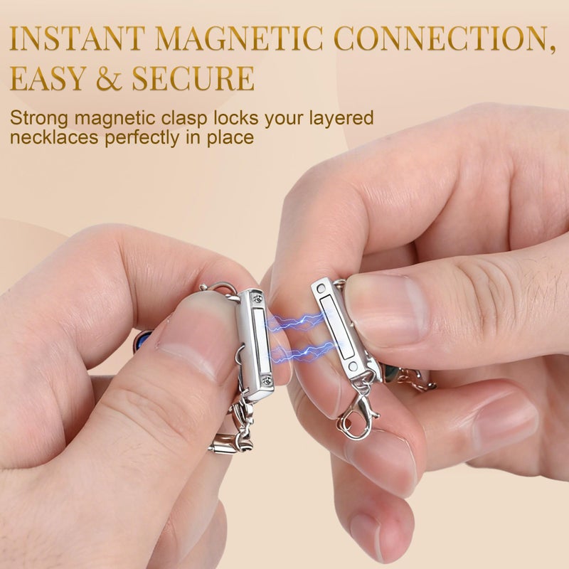 Bonison Necklace Layering Clasp, Silver Plated Magnetic Necklace Separator & Extender, Double & Triple Chain Closure for Layered Necklaces, 2-Pack (Silver) - Image 4