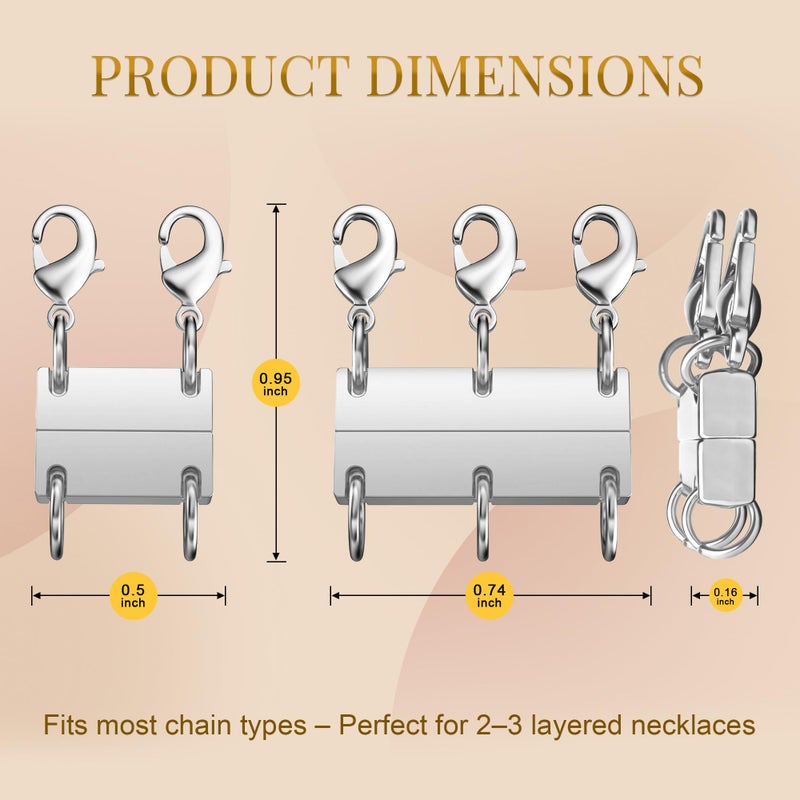 Bonison Necklace Layering Clasp, Silver Plated Magnetic Necklace Separator & Extender, Double & Triple Chain Closure for Layered Necklaces, 2-Pack (Silver) - Image 2