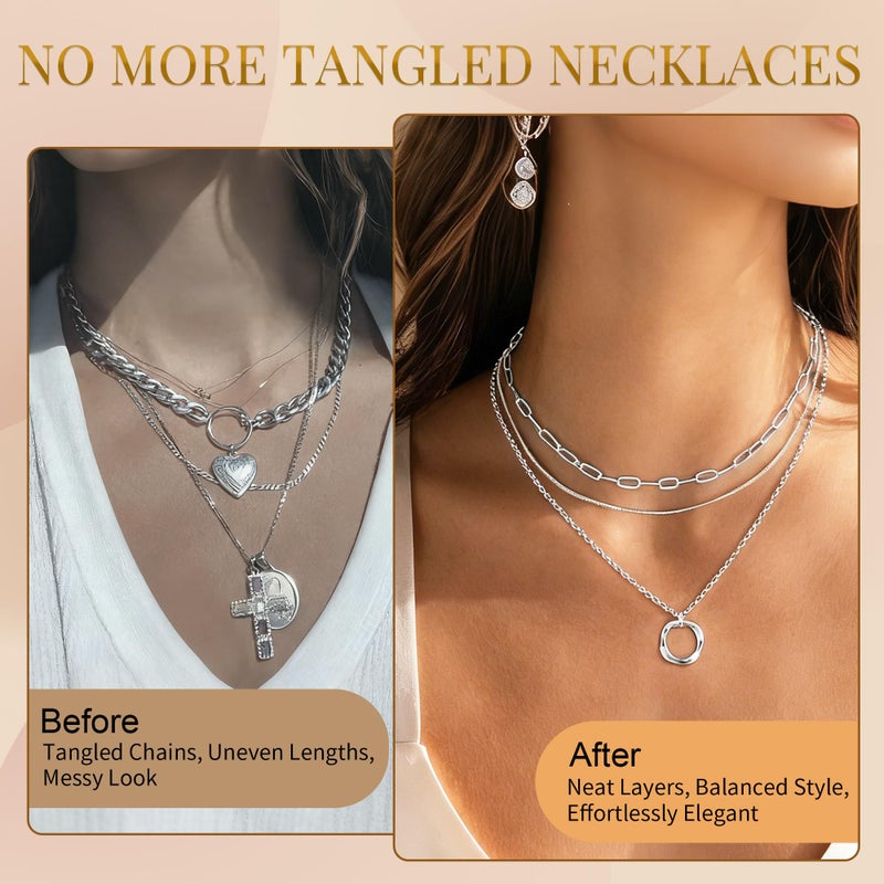 Bonison Necklace Layering Clasp, Silver Plated Magnetic Necklace Separator & Extender, Double & Triple Chain Closure for Layered Necklaces, 2-Pack (Silver) - Image 3