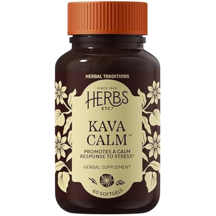 Herbs Etc. Kava Calm Softgels - Herbal Supplement for Calm Energy & Natural Relaxation Support - Soothing Kava Root, Chamomile & Milky Oats - Gluten-Free & Organic - 60 Count (60 Servings) - Image 1
