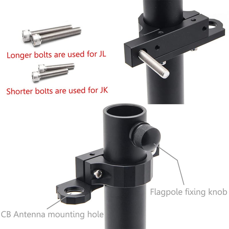KMFCDAE for Jeep Flag Mount JK JL Tailgate Flagpole Holder with CB Antenna Mounting Bracket Multi-Function Tail Gate Flag Pole Holder Antenna Base Kit for Jeep Wrangler JK JL & Unlimited 2007+ - Image 4