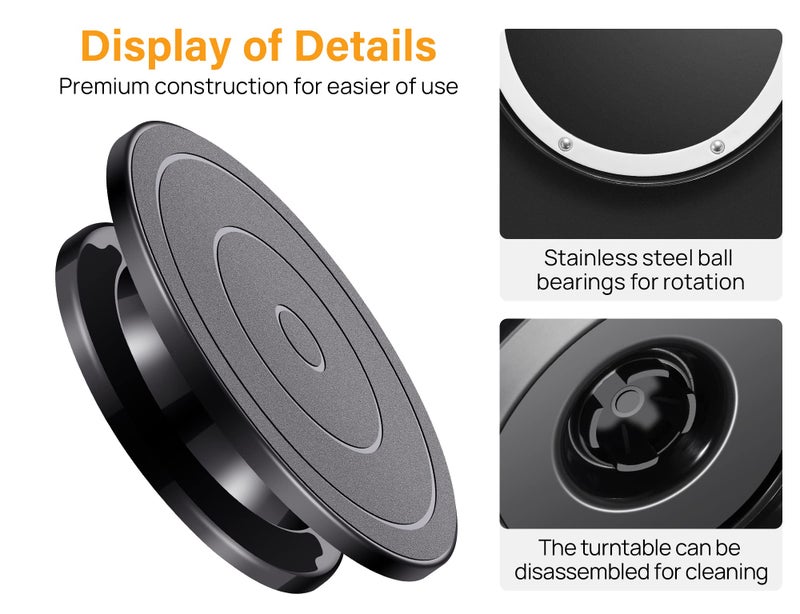 Kootek 11 Inch Rotate Turntable Sculpting Wheel Revolving Cake Turntable Black Painting Turn Table Lightweight Stand for Paint Spraying Spinner, Cake Decorating, Displaying Item - Image 3