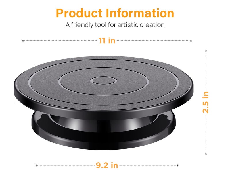 Kootek 11 Inch Rotate Turntable Sculpting Wheel Revolving Cake Turntable Black Painting Turn Table Lightweight Stand for Paint Spraying Spinner, Cake Decorating, Displaying Item - Image 2
