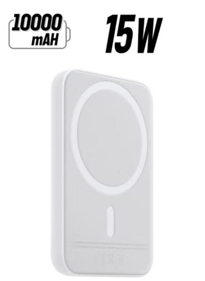 MagSafe-Compatible Wireless Power Bank 10000mAh for iPhone 15 Series – Magnetic Portable Charger with Fast Wireless Charging, USB-C Input/Output, Slim Pocket-Sized Battery Pack for On-the-Go Power, White Color