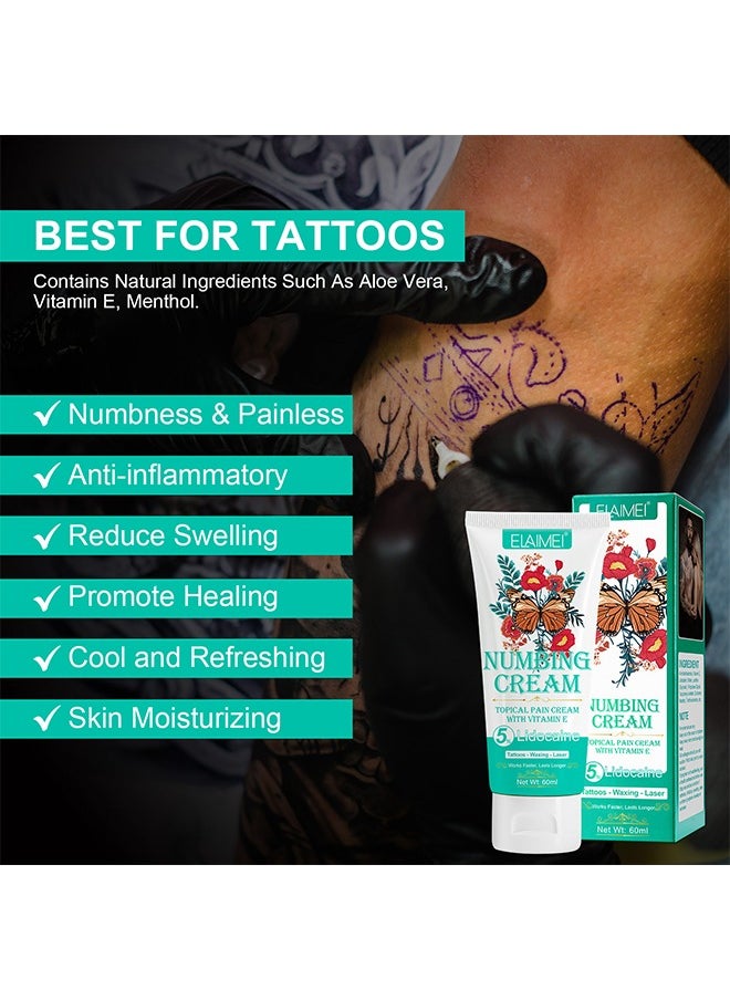 Elaimei - Tattoo Waxing Laser Numbing Cream, Painless Tattoo Numbing Cream With Vitamin E, Effective Tattoo Numbing Cream, 6-8 Hours Maximum Strength Long Lasting Tattoo Numbing Cream Before Tattoo, 60ml - Image 1