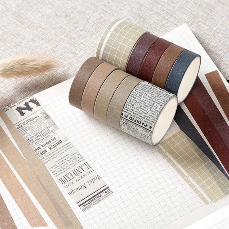 ZMLSED EnYan 10 Rolls Vintage Washi Tape Set, Japanese Masking Decorative Tapes for DIY Crafts and Arts Bullet Journal Planners Scrapbooking Adhesive - Image 1