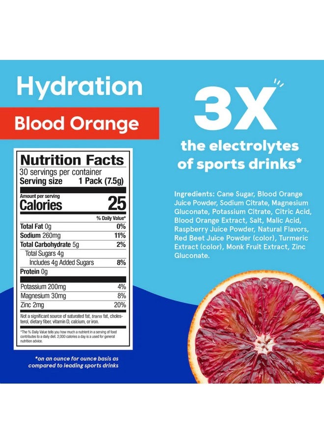Hydrant - Hydrate 30 Stick Packs Electrolyte Powder Rapid Hydration Mix Hydration Powder Packets Drink Mix Helps Rehydrate Better Than Water (Blood Orange 30 Pack) - Image 1