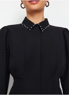 trendyol Black Waist Fitted Pearl Detail Woven Shirt TCTAW24TG00027  - Image 5