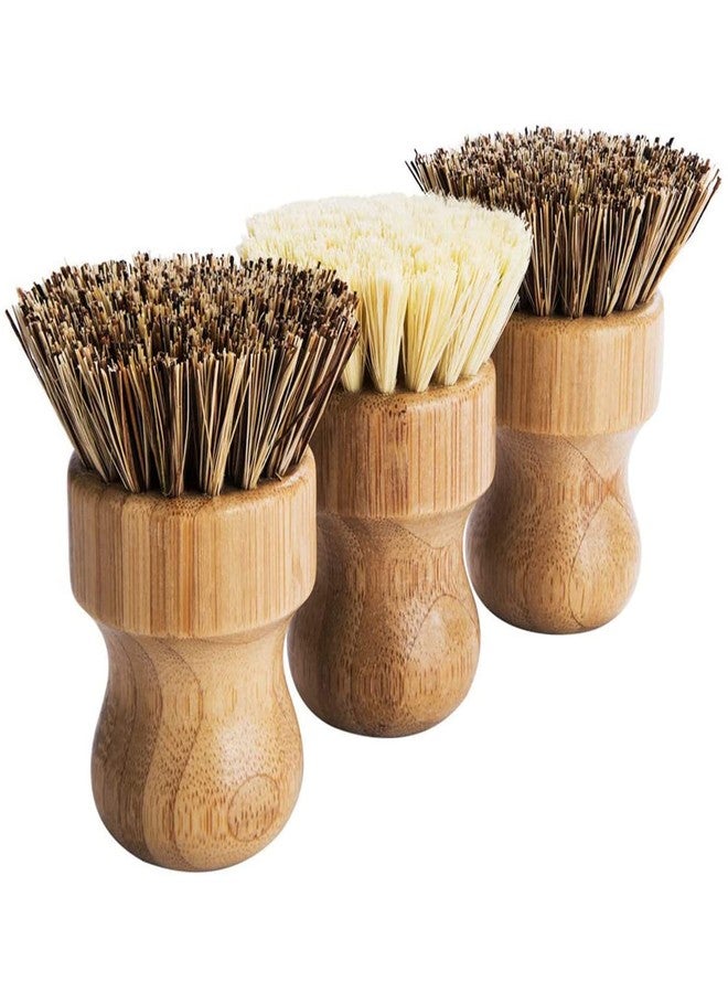 GREENTH PRO Palm Pot Brush- Bamboo Round 3 Packs Mini Dish Brush Natural Scrub Brush Durable Scrubber Cleaning Kit with Union Fiber and Tampico Fiber for Cleaning Pots, Pans and Vegetables - Image 4