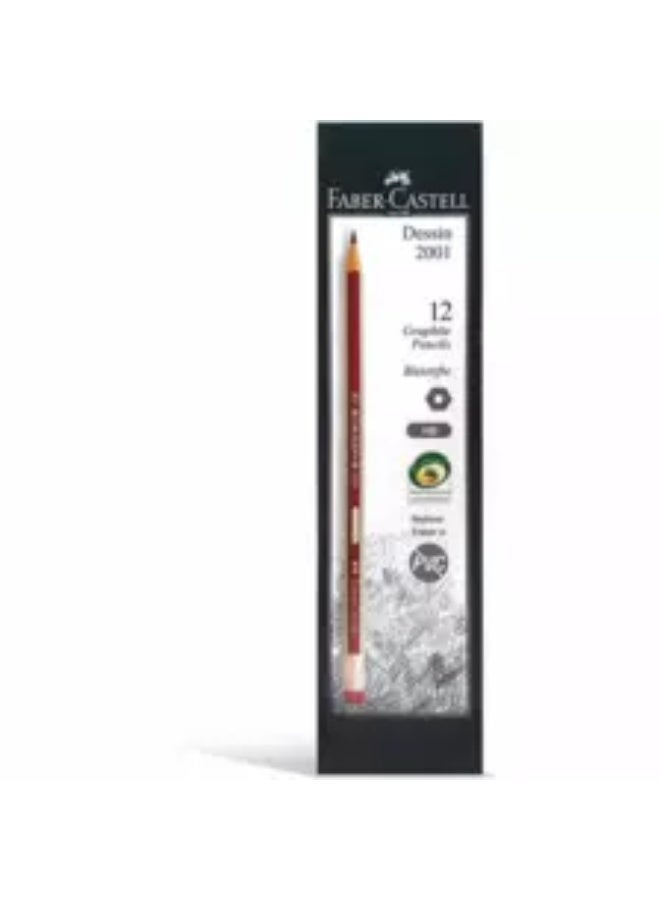 Faber Castell Dessin 2001 Pre Sharpened Pencil With Eraser Tip- 12pcs - Image 2