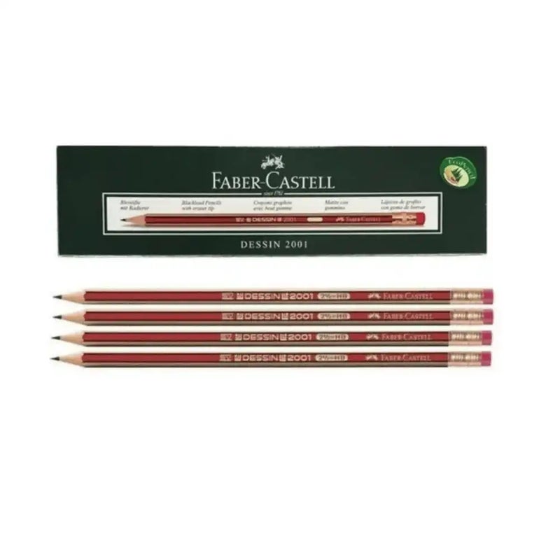 Faber Castell Dessin 2001 Pre Sharpened Pencil With Eraser Tip- 12pcs - Image 1