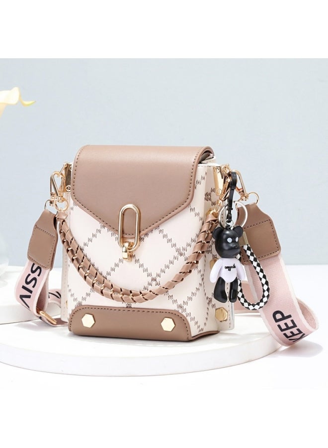 Women's Versatile Plaid Shoulder Bag, Ladies Exquisite Hanging Bucket Bag Crossbody Bag Sling Bag Side Bag Carry Bag, PU Leather Satchel Bag Phone Bag Handbag Clutch Bag for Girls, College Students  - Image 4