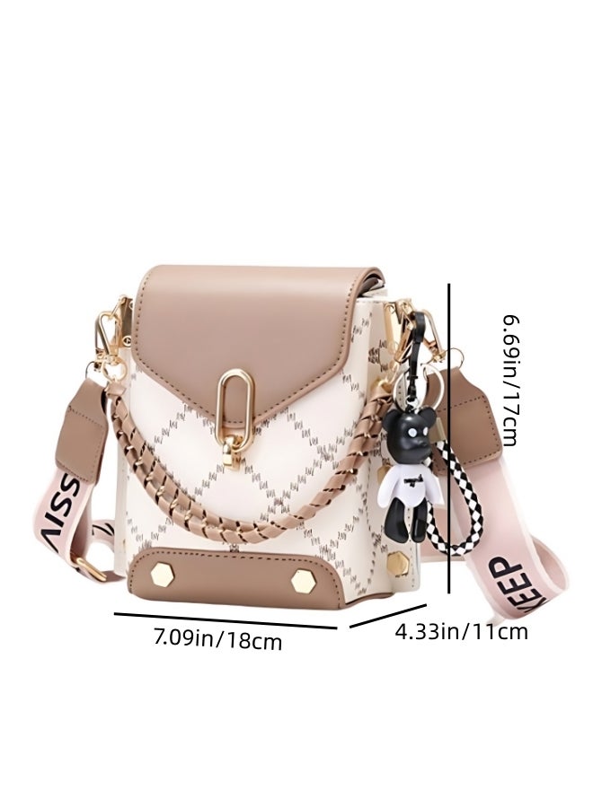 Women's Versatile Plaid Shoulder Bag, Ladies Exquisite Hanging Bucket Bag Crossbody Bag Sling Bag Side Bag Carry Bag, PU Leather Satchel Bag Phone Bag Handbag Clutch Bag for Girls, College Students  - Image 5