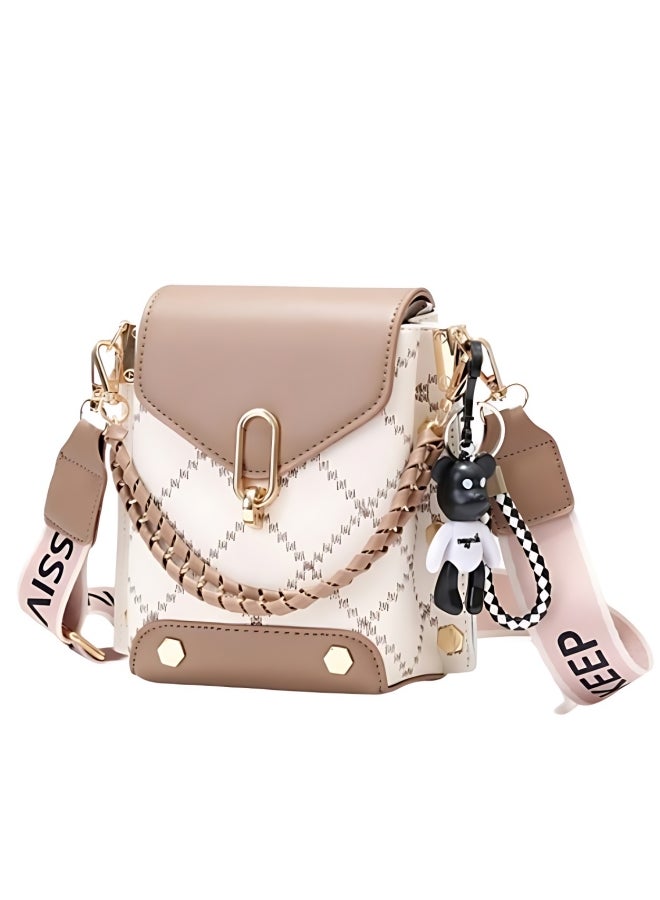 Women's Versatile Plaid Shoulder Bag, Ladies Exquisite Hanging Bucket Bag Crossbody Bag Sling Bag Side Bag Carry Bag, PU Leather Satchel Bag Phone Bag Handbag Clutch Bag for Girls, College Students  - Image 1