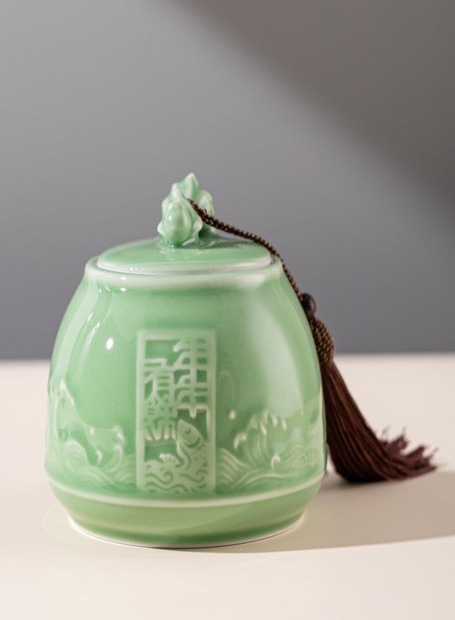 SILINE Genuine Longquan Celadon Airtight Container 22 oz/600ml,Green Porcelain Loose Tea Storage Jar (Classic Cyan) - Image 2