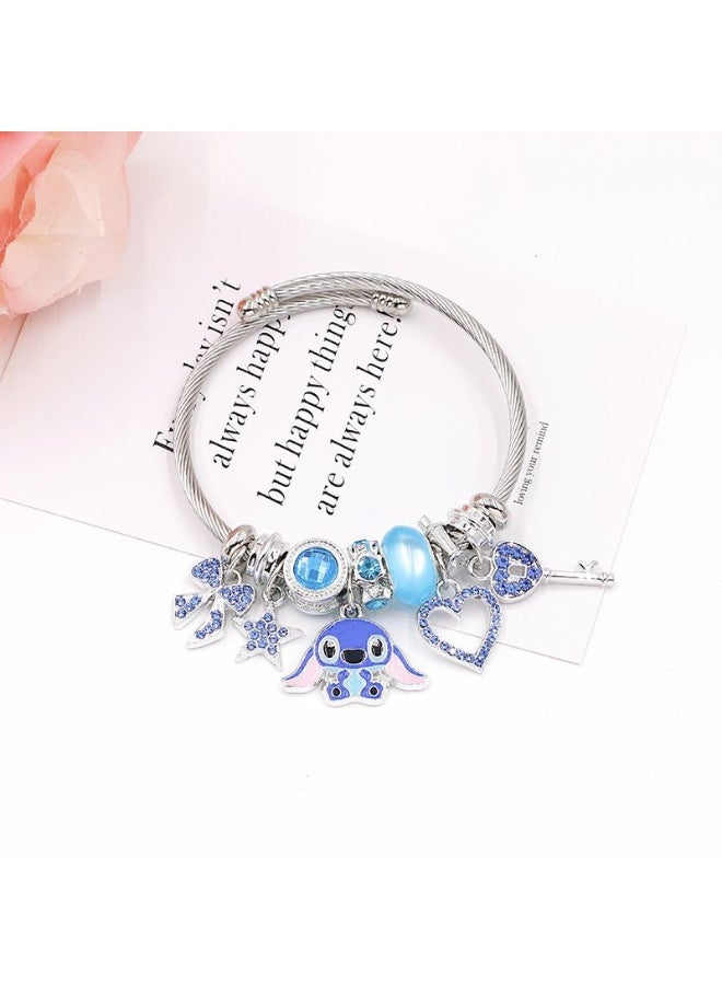 JAYATO Blue Stitch Bracelet with Cute Cartoon Stitch Adjustable Metal Handwoven Bracelet Jewelry, Birthday Gift for Girls - Image 3