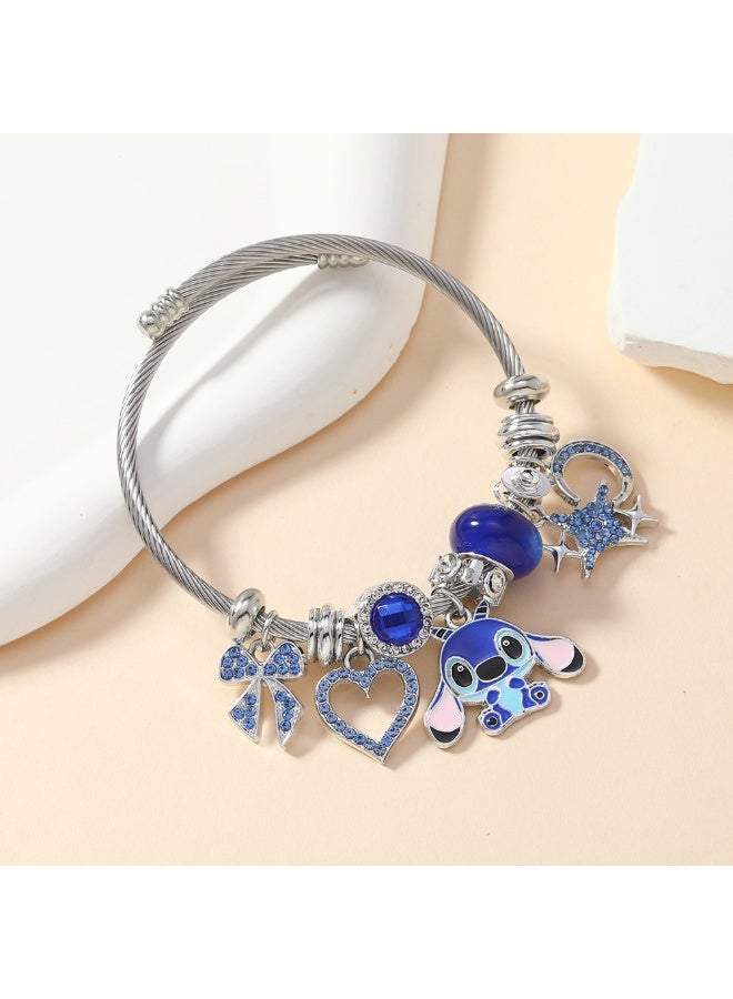 JAYATO Blue Stitch Bracelet with Cute Cartoon Stitch Adjustable Metal Handwoven Bracelet Jewelry, Birthday Gift for Girls - Image 4